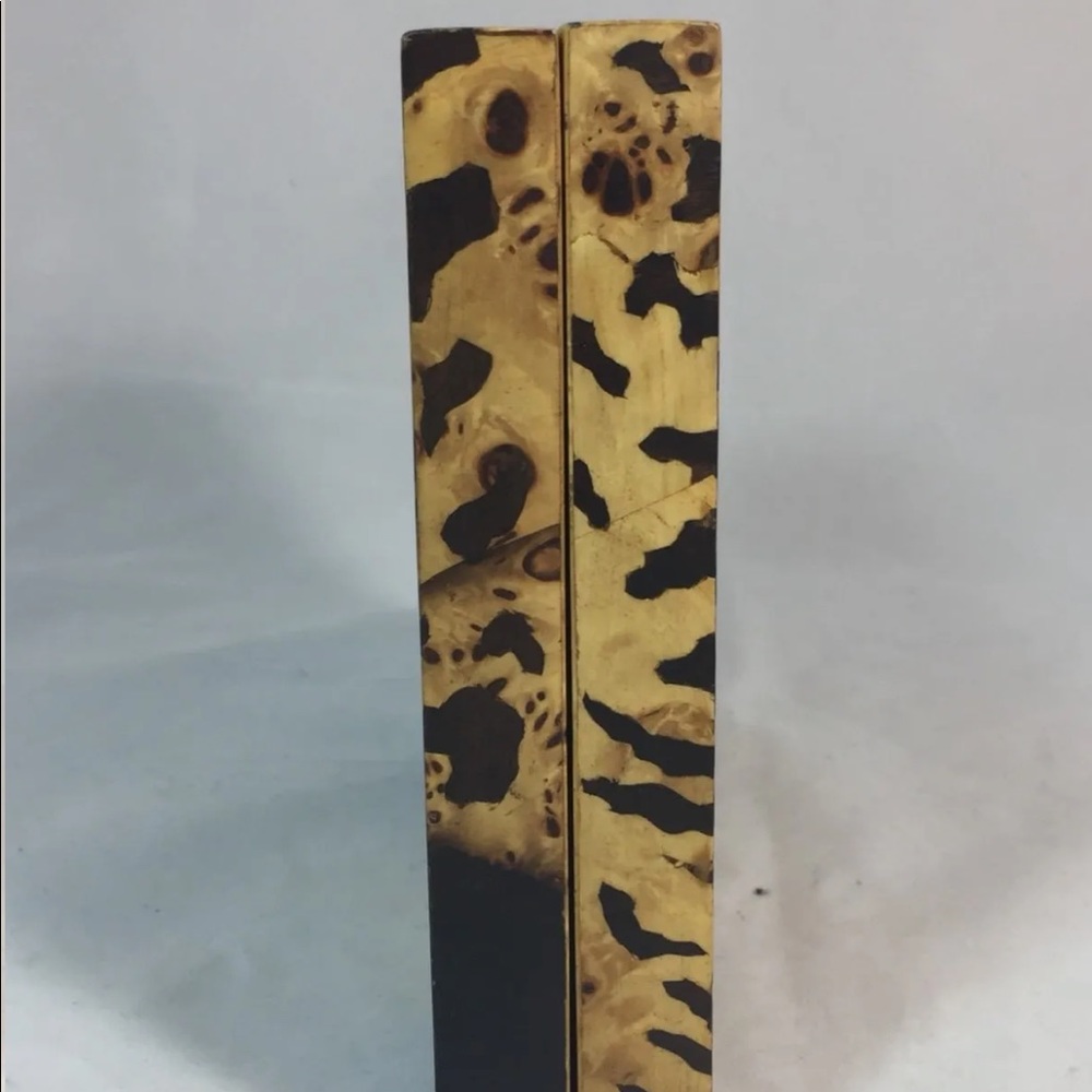 New Handmade Minaudière Wood Hand Painted Tiger Safari Brown Square Gold Chain - Picture 7 of 12